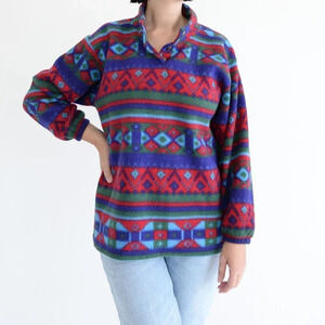 Vintage Metro Express Fleece Southwestern Geometric Aztec Pullover Sweater M